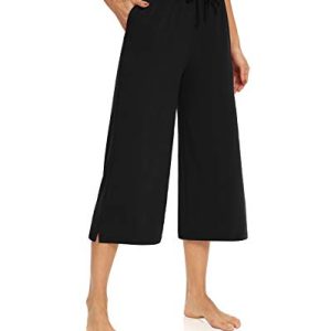 Womens Capri Pants Loose Yoga Pants Wide Leg Drawstring Comfy Lounge Pajama Capris Sweatpants with Pockets