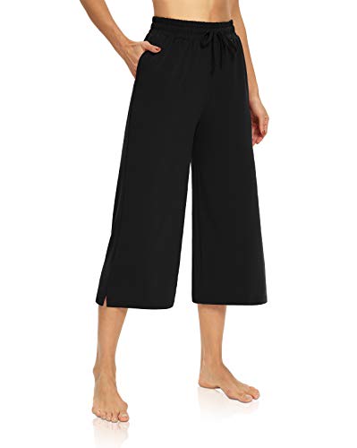 31fzJBhDwtL.jpg Womens Capri Pants Loose Yoga Pants Wide Leg Drawstring Comfy Lounge Pajama Capris Sweatpants with Pockets