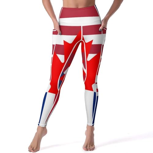 UK US Canada Flag Women's Yoga Pants Stretch Leggings with Pockets High Waist for Workout
