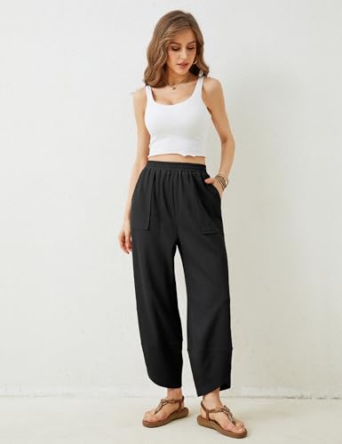 31hQ9BcBK3L.jpg Womens Baggy Wide Leg Pants Casual Elastic Waisted Palazzo Harem Pants with Pockets