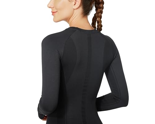 Long Sleeve Workout Tops for Women, Seamless Yoga Running Tops Breathable Athletic Shirts 3 Pack