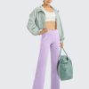 Wide Leg Pants for Women Loose Comfy Yoga Pants with Pockets Cross High Waist Casual Lounge Pants(Lavender,S,31")