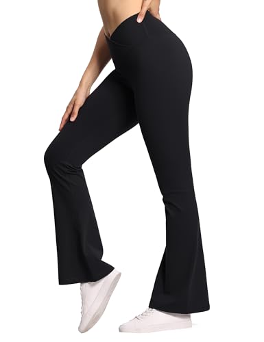 31kKaiyDDL.jpg Women's Crossover High Waist Flare Workout Leggings Bootcut Bell Bottom Yoga Pants with Tummy Control
