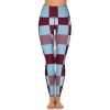31kbOHAKf2L.jpg Brown and Blue Checkered Women's Yoga Pants Stretch Leggings with Pockets High Waist for Workout