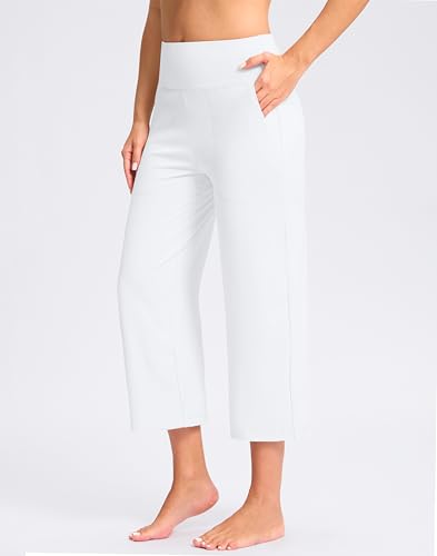 Women's Capri Pants with Pockets High Waist Yoga Pants Wide Leg Workout Crop Summer Pants for Casual, Travel, Exercise