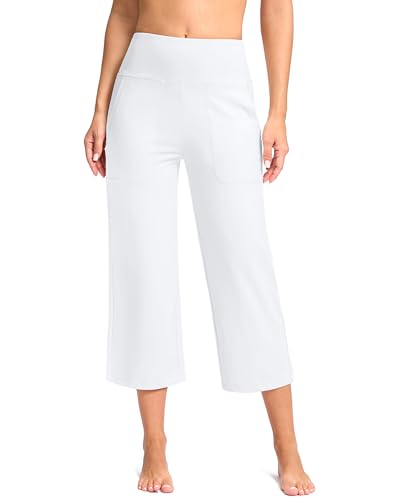 Women's Capri Pants with Pockets High Waist Yoga Pants Wide Leg Workout Crop Summer Pants for Casual, Travel, Exercise