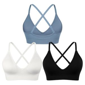 V-Neck Sports Bra for Women Adjustable Strappy Yoga Bra Spaghetti Strap Padded Workout Bra S-XL Low Impact Seamless Bralettes