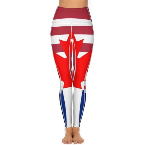 UK US Canada Flag Women's Yoga Pants Stretch Leggings with Pockets High Waist for Workout