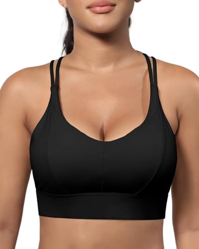 Sports Bra for Women Strappy Medium Support Push Up Padded Sports Bra for Running Workout Bra Yoga Bra