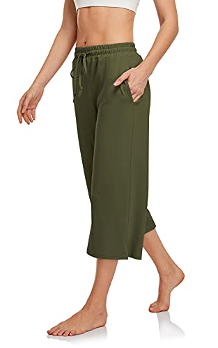Womens Capri Yoga Pants Summer Wide Leg Loose Casual Cropped Lounge Drawstring Pajama Capris Sweatpants with Pockets