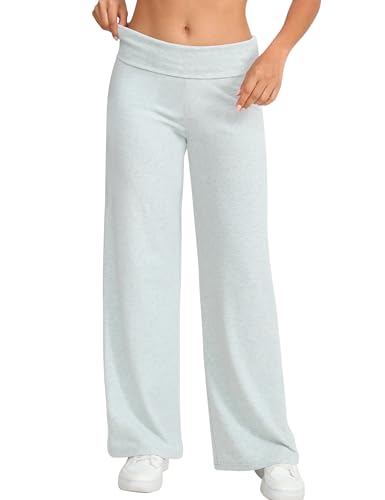 Women's Wide Leg Sweatpants Workout Lounge Pants Fold Over Low Rise Yoga Pants