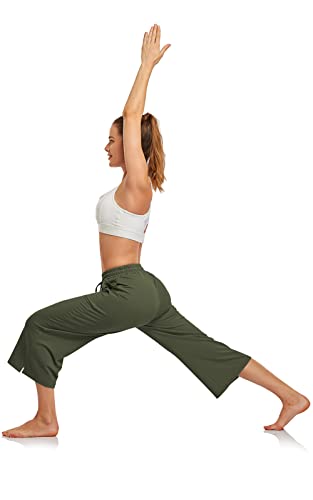 Womens Capri Yoga Pants Summer Wide Leg Loose Casual Cropped Lounge Drawstring Pajama Capris Sweatpants with Pockets