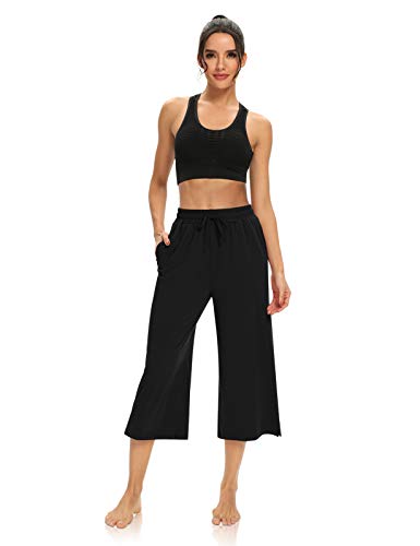 31t8WAkC9-L.jpg Womens Capri Pants Loose Yoga Pants Wide Leg Drawstring Comfy Lounge Pajama Capris Sweatpants with Pockets