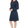 Women's Elegant Eyelet Knee-Length Long Bishop Sleeves-Cinched Waist-Keyhole Neckline-Versatile Cocktail Dress