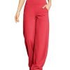 Wide Leg Pants for Women Loose Comfy Yoga Pants with Pockets Cross High Waist Casual Lounge Pants(Red,S,31")