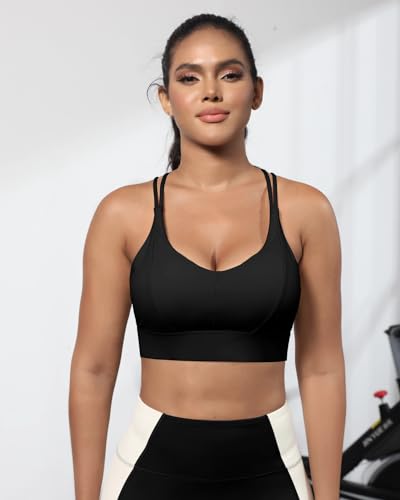 Sports Bra for Women Strappy Medium Support Push Up Padded Sports Bra for Running Workout Bra Yoga Bra
