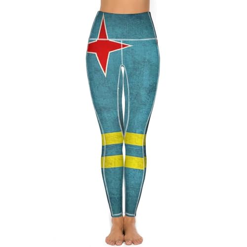 Vintage Aruba Flag Women's Yoga Pants Stretch Leggings with Pockets High Waist for Workout
