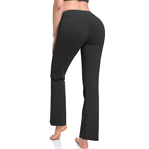Inner Pocket Yoga Pants 4 Way Stretch Tummy Control Workout Running Pants, Long Bootleg Flare Pants