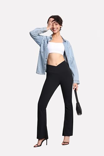 31vt3WnEGVL.jpg Women's Crossover High Waist Flare Workout Leggings Bootcut Bell Bottom Yoga Pants with Tummy Control