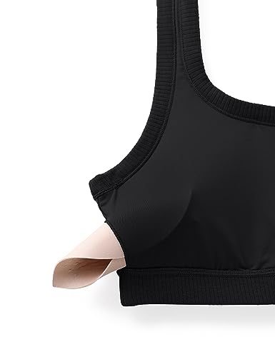 Ribbed Sports Bras for Women - U Back Wireless Medium Impact Padded Yoga Workout Cami