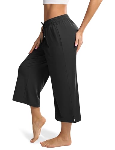 31yevF3ginL.jpg Wide Leg Capri Pants for Women Loose Yoga Pants Drawstring Comfy Lounge Sweatpants with Pockets