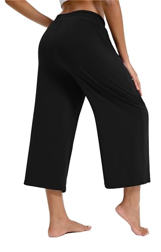 31zK0gLSeBL.jpg Wide Leg Capri Pants for Women Loose Yoga Pants Drawstring Comfy Lounge Sweatpants with Pockets