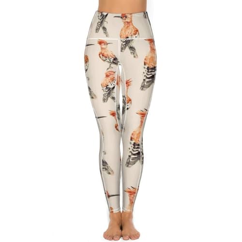 Hoopoe Bird Watercolor Women's Yoga Pants Stretch Leggings with Pockets High Waist for Workout