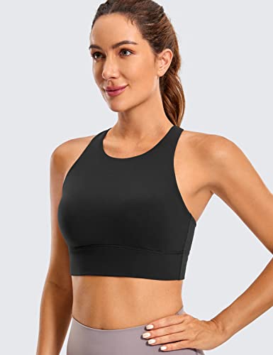 Womens Butterluxe Strappy High Neck Longline Sports Bra - Wireless Criss Cross Back Padded Workout Cropped Top