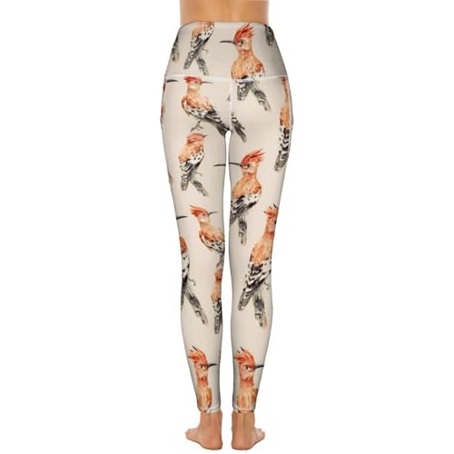 Hoopoe Bird Watercolor Women's Yoga Pants Stretch Leggings with Pockets High Waist for Workout