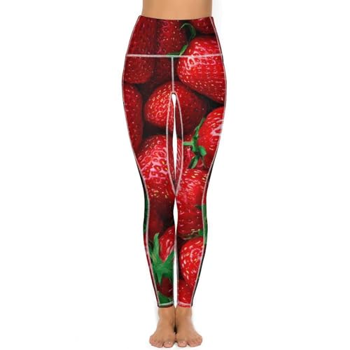 413RVnl6qYL.jpg Fresh Strawberry Women's Yoga Pants Stretch Leggings with Pockets High Waist for Workout