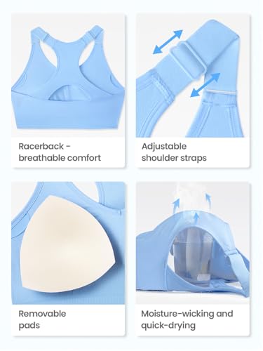 415O9q3zM3L.jpg Sports Bras Pack for Women: Padded Support Adjustable Strap Racerback Bra for Workout Gym Yoga Large Bust
