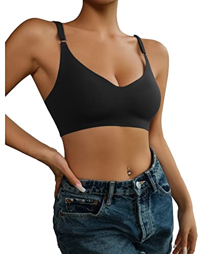 V Neck Bra Padded Seamless Adjustable Straps Bralettes Everyday Basic Sleeping Bras Multiple Pack