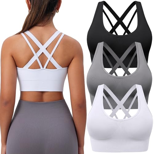Sports Bra for Women Medium Support Criss Cross Strappy Bras Seamless Padded High Impact Yoga Athletic Exercise Bras