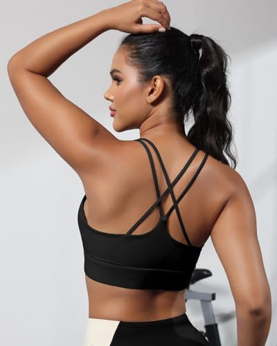 Sports Bra for Women Strappy Medium Support Push Up Padded Sports Bra for Running Workout Bra Yoga Bra