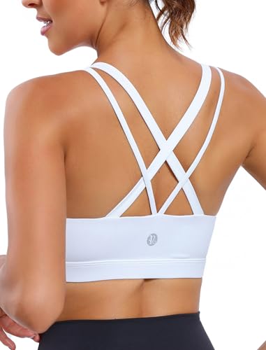Strappy Sports Bra for Women Sexy Crisscross Back Light Support Yoga Bra with Removable Cups