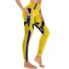 Wooden Barbados Flag Women's Yoga Pants Stretch Leggings with Pockets High Waist for Workout