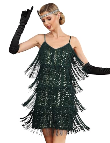 Women's 1920s Flapper Dress Sequin Roaring 20s Great Gatsby Party Tiered Fringe Ballroom Dress