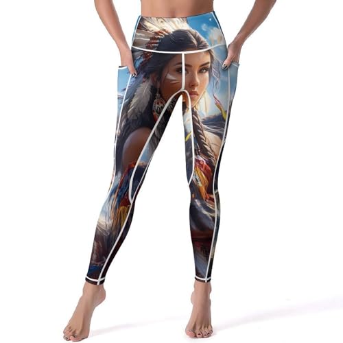 Native U.S. Woman Wolf Women's Yoga Pants Stretch Leggings with Pockets High Waist for Workout