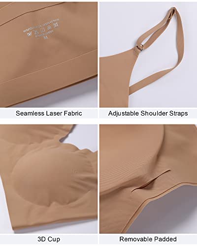 V Neck Bra Padded Seamless Adjustable Straps Bralettes Everyday Basic Sleeping Bras Multiple Pack