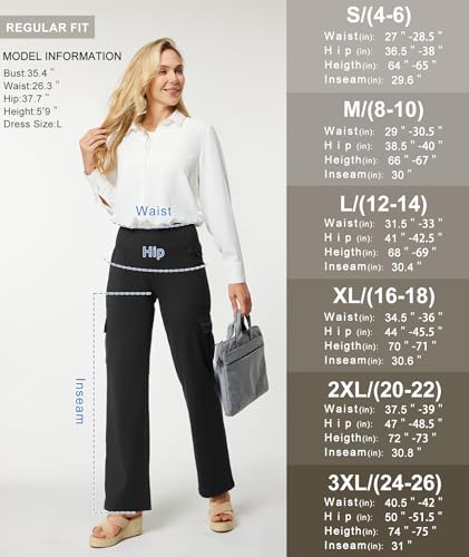 Yoga Pants with Pockets for Women Wide Leg Cargo Pants High Waist Crossover Stretch Work Travel Casual Sweatpants