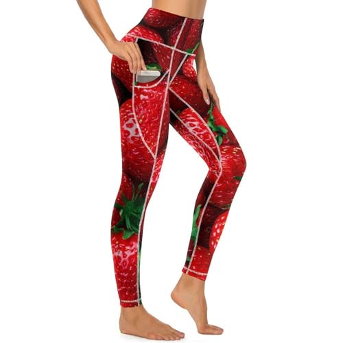 41AonmC9VjL.jpg Fresh Strawberry Women's Yoga Pants Stretch Leggings with Pockets High Waist for Workout