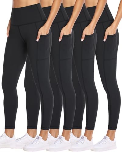 41BrSpkFwL.jpg 4 Pack Leggings for Women with Pockets- High Waisted Tummy Control for Workout Running Capri Yoga Pants