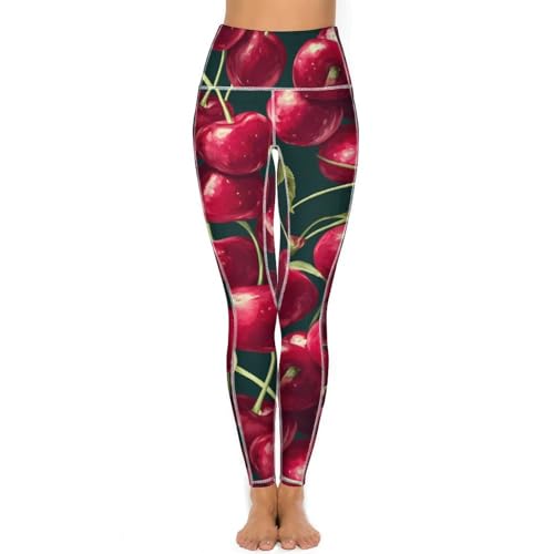 Fresh Cherry Fruits Women's Yoga Pants Stretch Leggings with Pockets High Waist for Workout