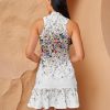 Women's Tennis Dresses Summer Sleeveless Plaid Athletic Dress for Women Standing Collar Ruffled Hem Midi Dresses