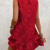 Women's Ruffle Hem Sleeveless Tank Dress Round Neck Casual Jacquard Hem Smock Summer Mini Dresses