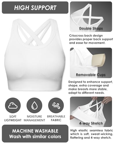 Sports Bras for Women HIigh Support, Criss-Cross Back Padded Strappy High Impact Sports Bras for Women Large Bust