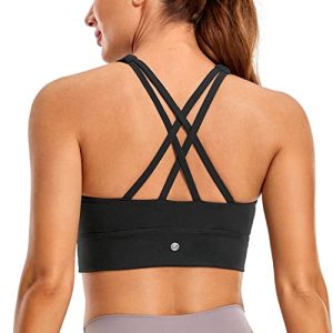 Womens Butterluxe Strappy High Neck Longline Sports Bra - Wireless Criss Cross Back Padded Workout Cropped Top