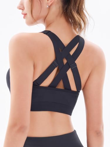 Padded Sports Bras for Women: Support Strappy Adjustable Straps Cross Back Sport Bra Pack for Workout Yoga Running Gym