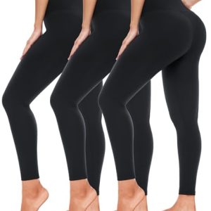 3 Pack High Waisted Leggings for Women- Full Length Capri Black Buttery Soft Tummy Control Yoga Pants for Workout Athletic
