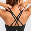 Womens Butterluxe Strappy High Neck Longline Sports Bra - Wireless Criss Cross Back Padded Workout Cropped Top